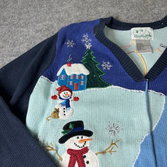 Vintage Quacker Factory Sweater Womens Medium Ugly Christmas Cardigan Snowman - Picture 3 of 10
